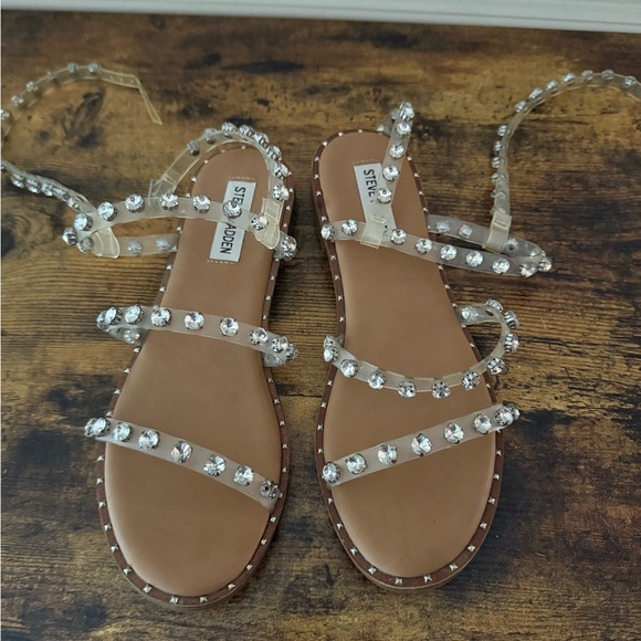 Steve Madden Brown Sandals with Clear Embellished Straps - Picture 1 of 2